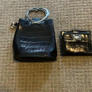 Vintage Brighton black leather clutch w/matching wallet.  Note wear on buckle